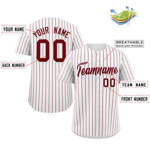 Maillot de baseball authentique à rayures cramoisies blanches personnalisées, à la mode