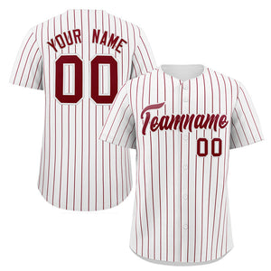 Maillot de baseball authentique à rayures cramoisies blanches personnalisées, à la mode