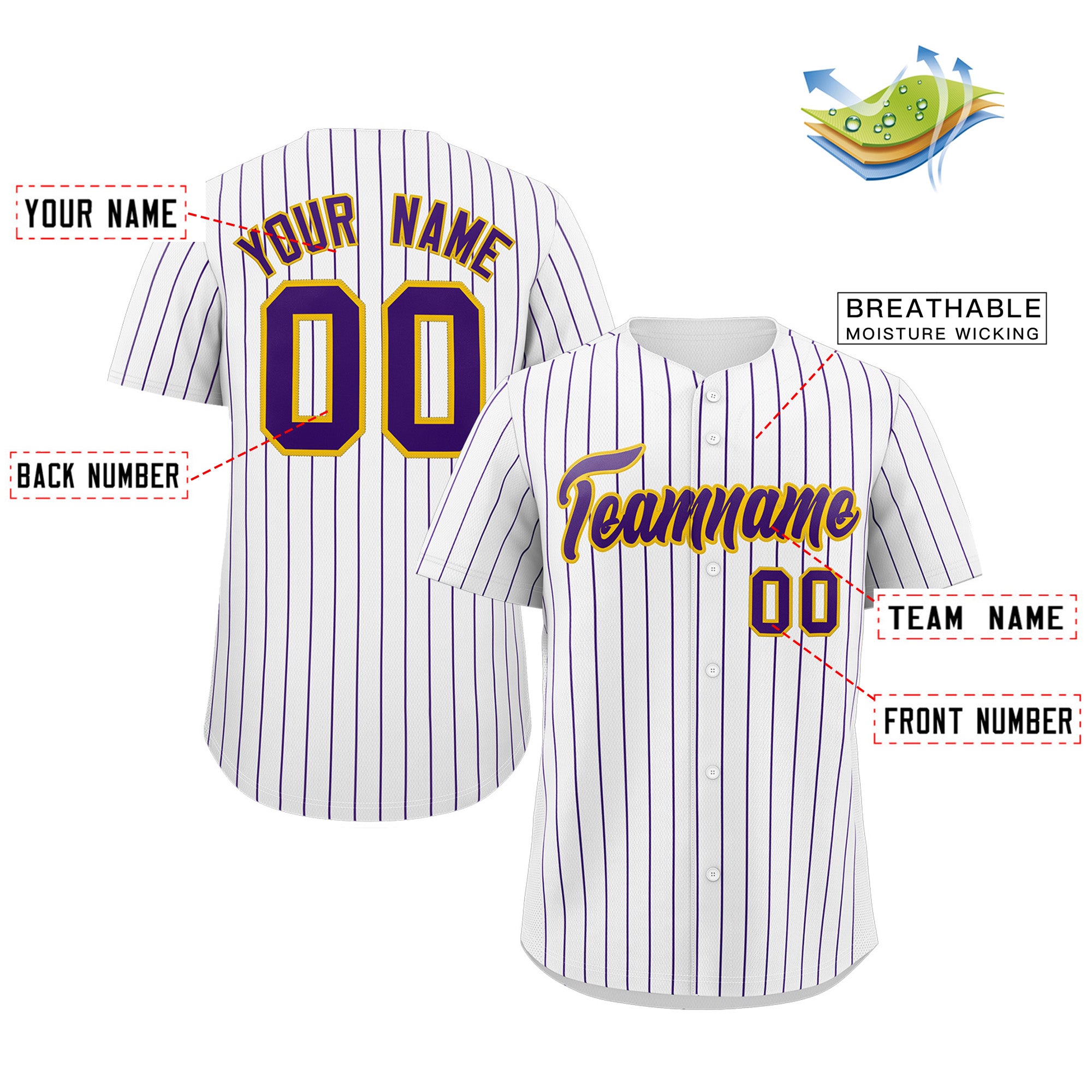 Custom White Purple-Yellow Stripe Fashion Authentic Baseball Jersey