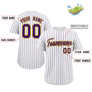 Custom White Purple-Yellow Stripe Fashion Authentic Baseball Jersey