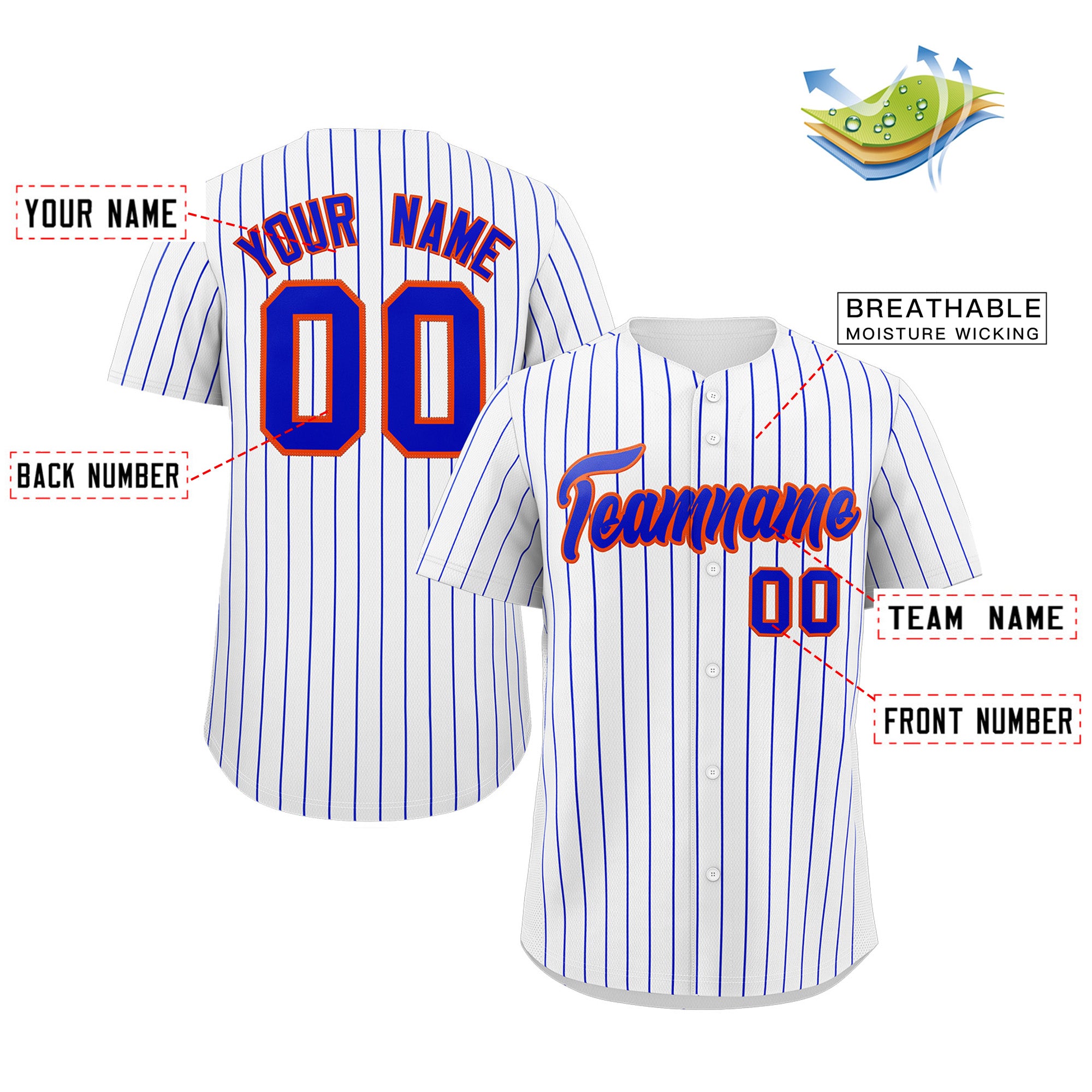 Custom White Royal-Orange Stripe Fashion Authentic Baseball Jersey