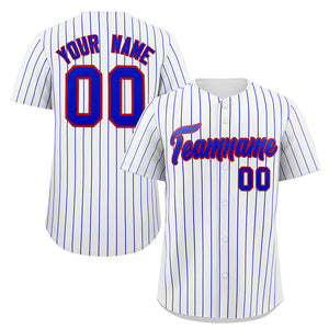 Custom White Royal-Red Stripe Fashion Authentic Baseball Jersey