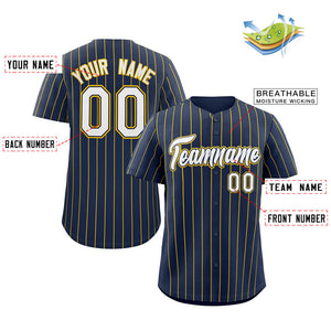 Custom Navy White-Gold Stripe Fashion Authentic Baseball Jersey