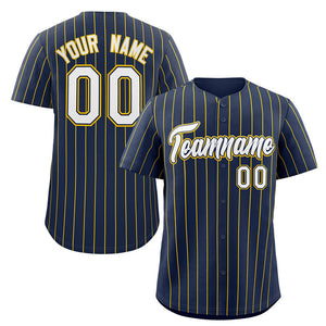 Custom Navy White-Gold Stripe Fashion Authentic Baseball Jersey