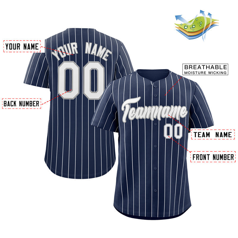 Custom Navy White-Gray Stripe Fashion Authentic Baseball Jersey