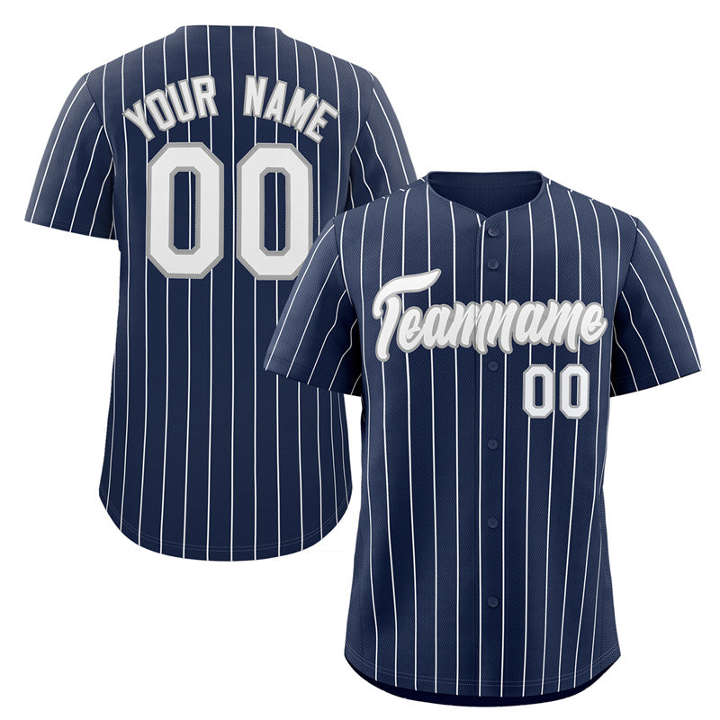 Custom Navy White-Gray Stripe Fashion Authentic Baseball Jersey