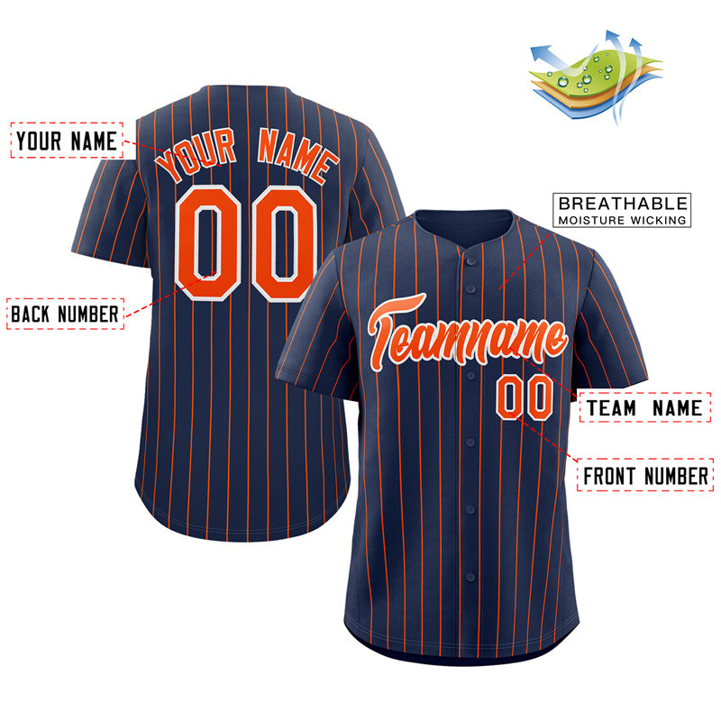 Custom Navy Orange-White Stripe Fashion Authentic Baseball Jersey