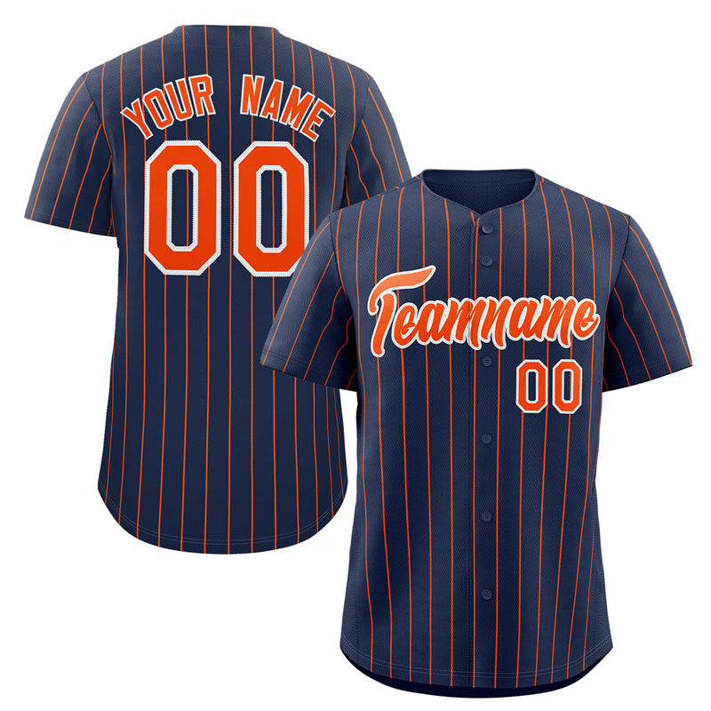 Custom Navy Orange-White Stripe Fashion Authentic Baseball Jersey