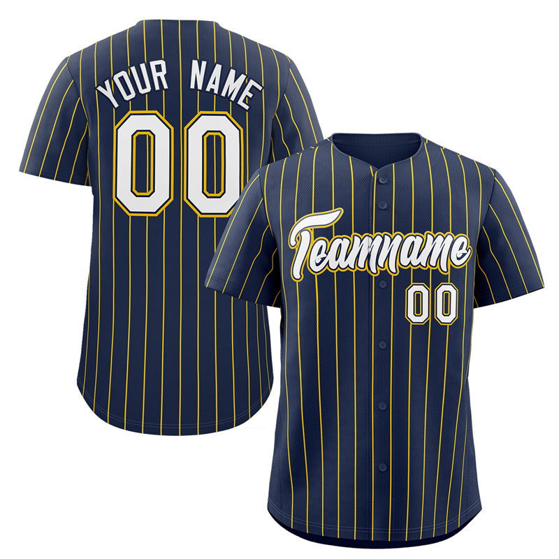 Custom Navy White-Gold Stripe Fashion Authentic Baseball Jersey