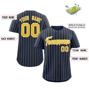 Custom Navy Gold-White Stripe Fashion Authentic Baseball Jersey