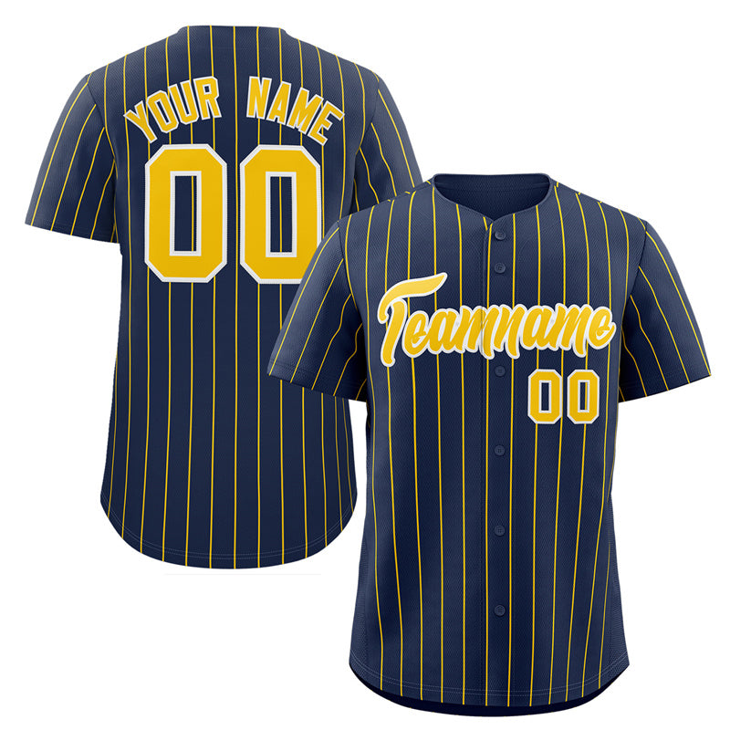 Custom Navy Gold-White Stripe Fashion Authentic Baseball Jersey