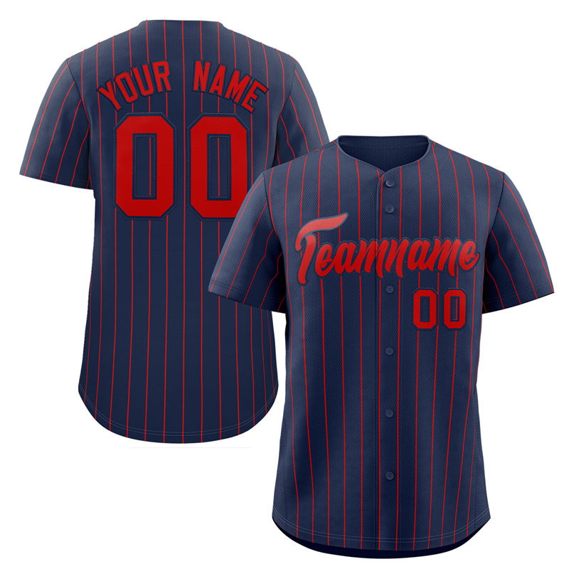 Maillot de baseball authentique à rayures rouges et marine, personnalisé, à la mode