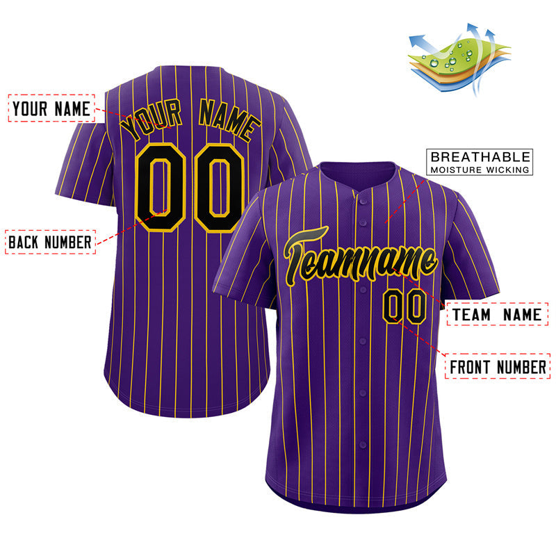 Custom Purple Black-Yellow Stripe Fashion Authentic Baseball Jersey