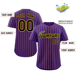 Custom Purple Black-Yellow Stripe Fashion Authentic Baseball Jersey