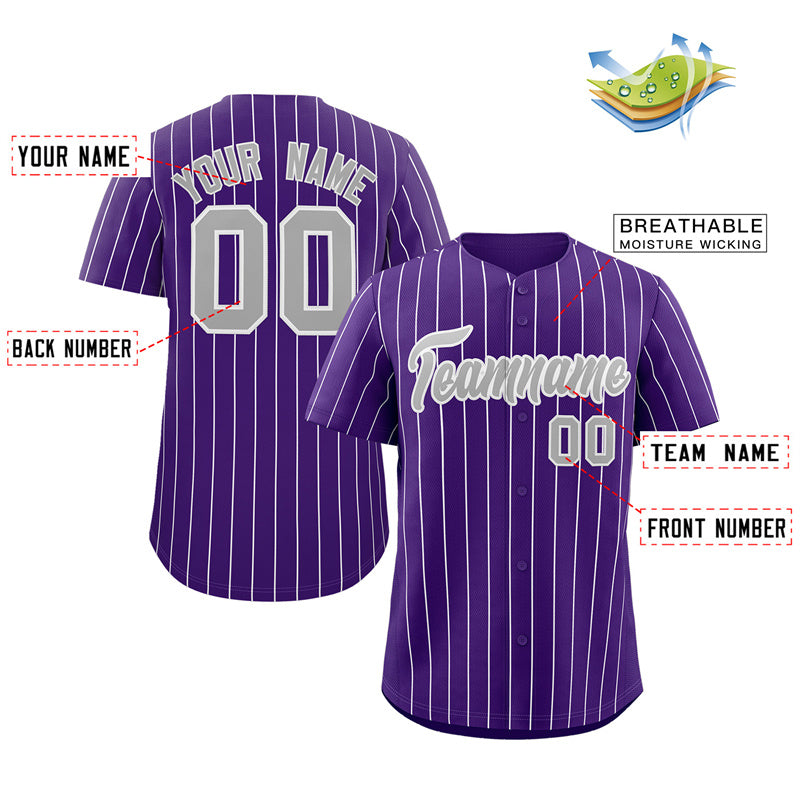 Custom White Purple Pinstripe Purple-Gold Authentic Baseball Jersey Preschool Size:L