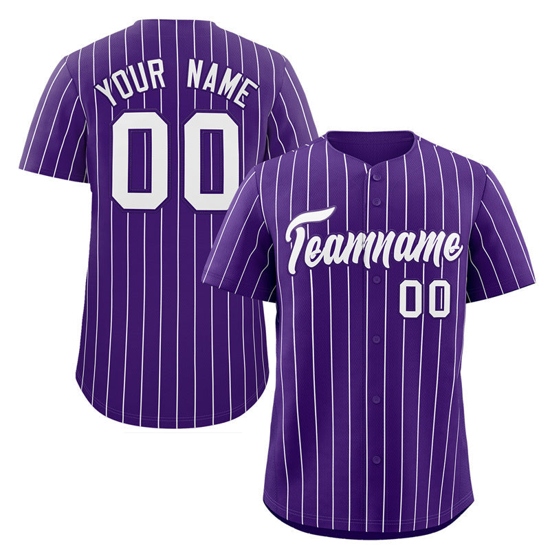 Maillot de baseball authentique à rayures blanches et violettes, personnalisé, à la mode