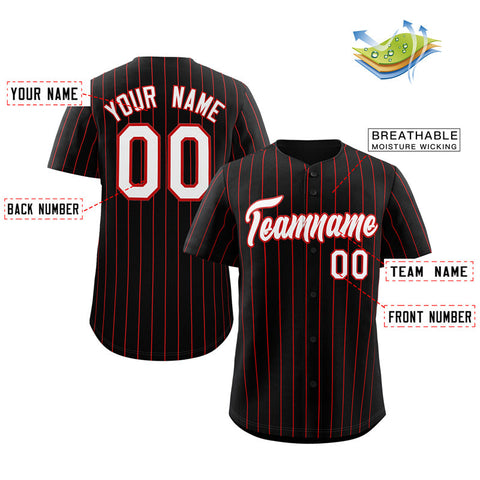 Custom Black White-Red Stripe Fashion Authentic Baseball Jersey