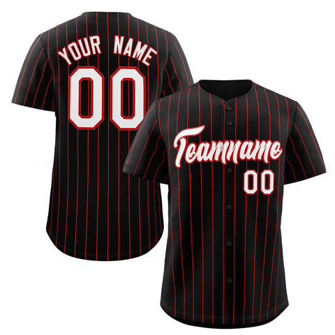 Custom Black White-Red Stripe Fashion Authentic Baseball Jersey