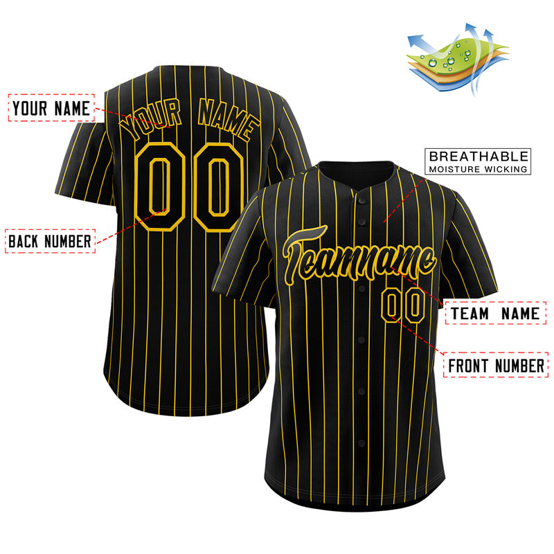 Custom Black Yellow Stripe Fashion Authentic Baseball Jersey