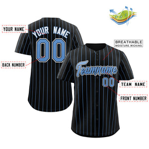 Maillot de baseball personnalisé à rayures bleu-blanc poudre noire, authentique, à la mode