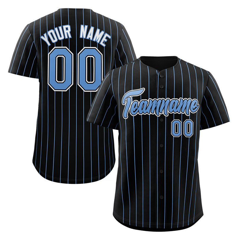 Maillot de baseball personnalisé à rayures bleu-blanc poudre noire, authentique, à la mode