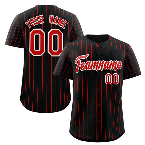 Custom Black Red-White Stripe Fashion Authentic Baseball Jersey