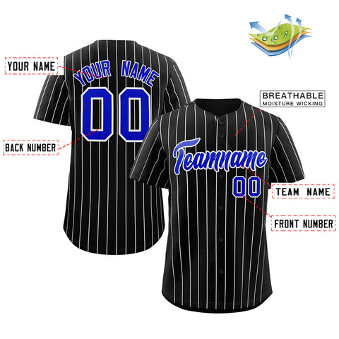 Custom Black Royal-White Stripe Fashion Authentic Baseball Jersey