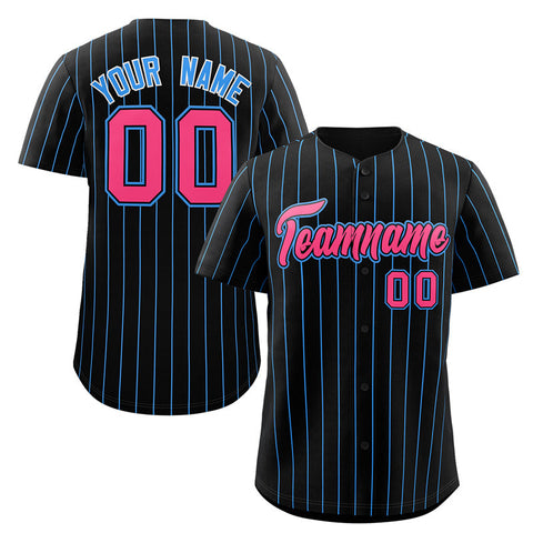 Custom Black Pink-Powder Blue Stripe Fashion Authentic Baseball Jersey