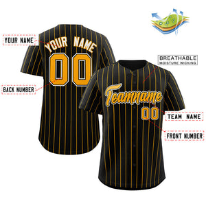 Custom Black Gold-White Stripe Fashion Authentic Baseball Jersey