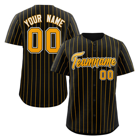 Custom Black Gold-White Stripe Fashion Authentic Baseball Jersey