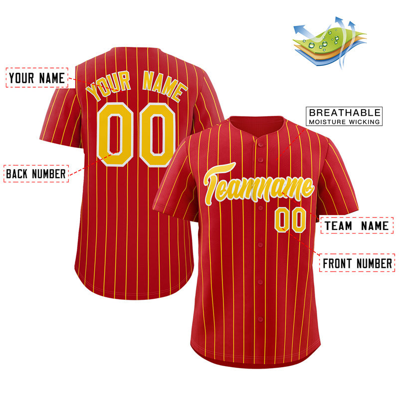 Custom Red Gold-White Stripe Fashion Authentic Baseball Jersey