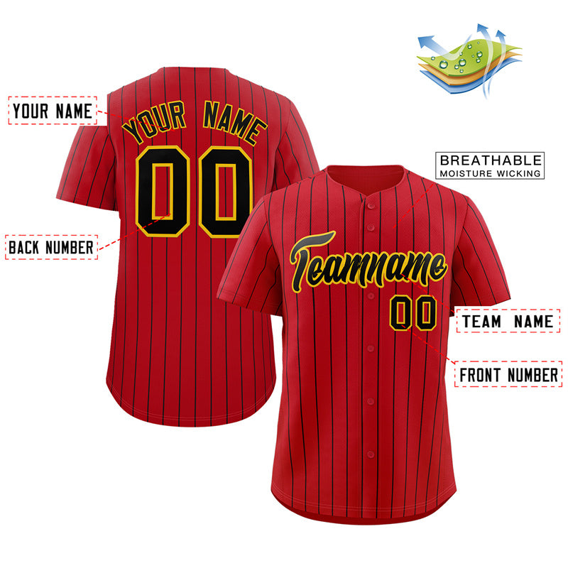 Maillot de baseball authentique à rayures rouges, noires et jaunes, personnalisé, à la mode