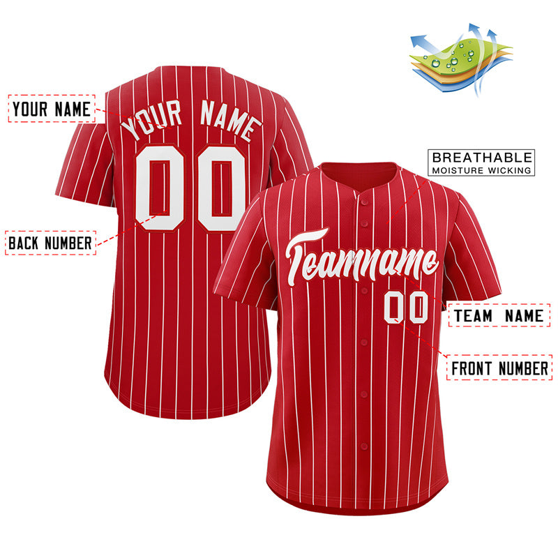 Maillot de baseball authentique à rayures blanches et rouges personnalisées