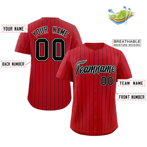 Custom Red Black-White Stripe Fashion Authentic Baseball Jersey