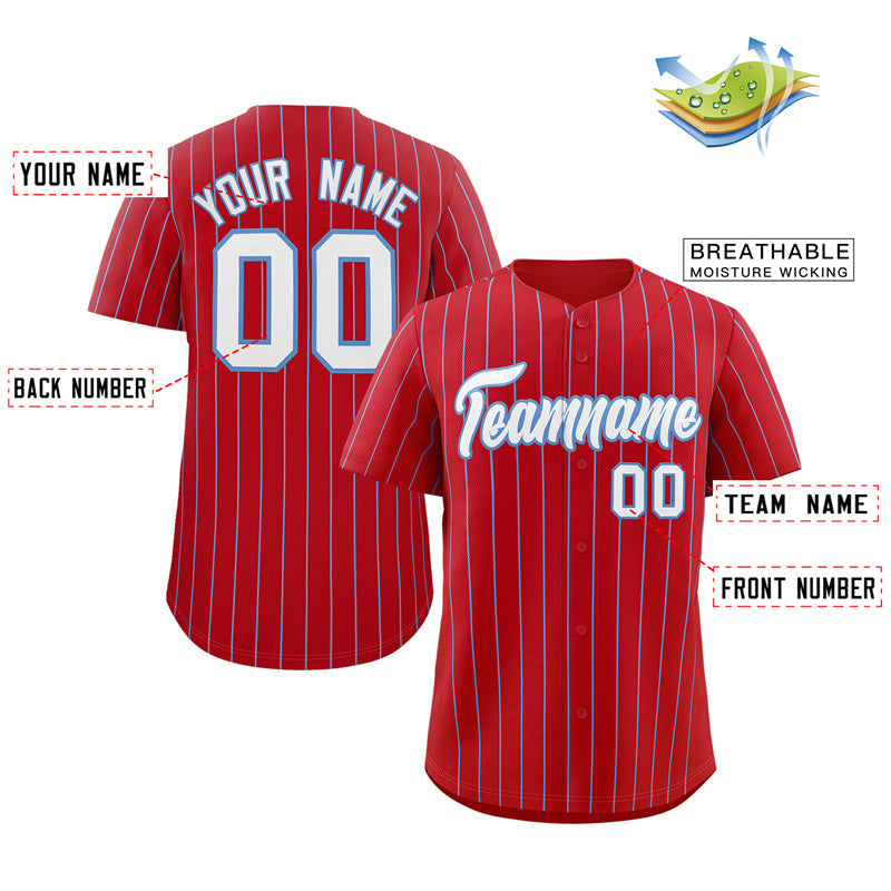 Custom Red White-Light Blue Stripe Fashion Authentic Baseball Jersey