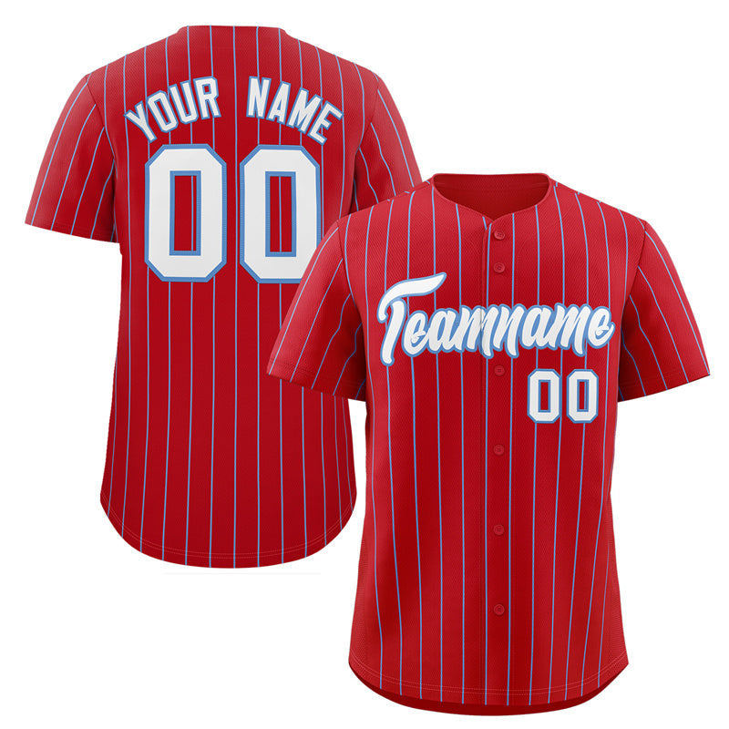 Maillot de baseball personnalisé à rayures rouges, blanches et bleues claires, à la mode, authentique