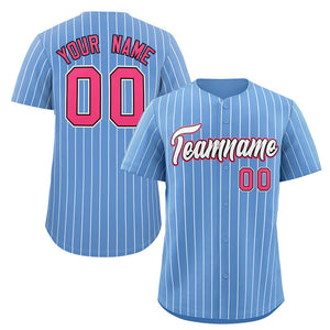 Maillot de baseball personnalisé à rayures bleu clair blanc-rose, authentique, à la mode