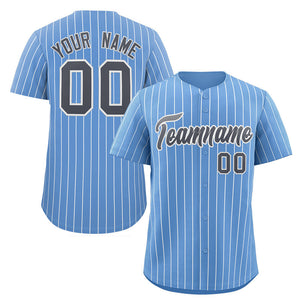 Custom Light Blue Navy-White Stripe Fashion Authentic Baseball Jersey