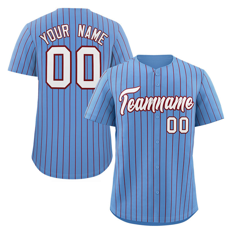 Maillot de baseball authentique à rayures bleu clair et cramoisi, personnalisé, à la mode