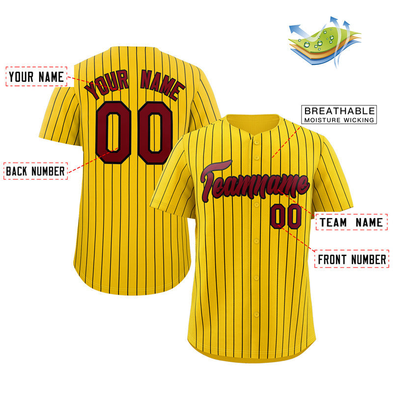 Maillot de baseball authentique à rayures dorées et noires, personnalisé, à la mode