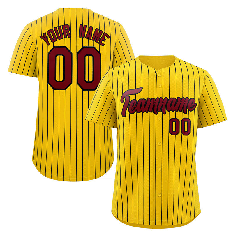 Maillot de baseball authentique à rayures dorées et noires, personnalisé, à la mode