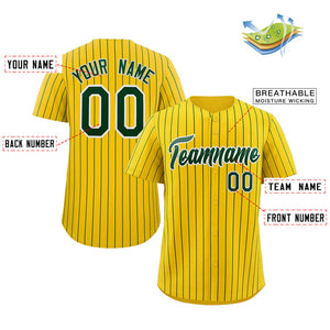 Custom Gold Green-White Stripe Fashion Authentic Baseball Jersey