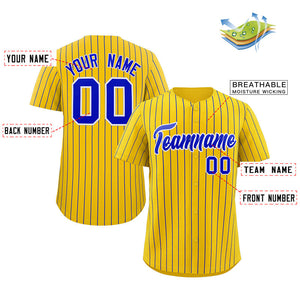 Custom Gold Royal-White Stripe Fashion Authentic Baseball Jersey