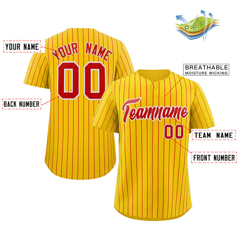 Custom Gold Red-White Stripe Fashion Authentic Baseball Jersey