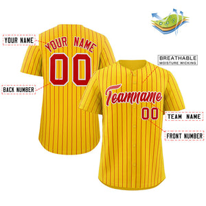 Custom Gold Red-White Stripe Fashion Authentic Baseball Jersey