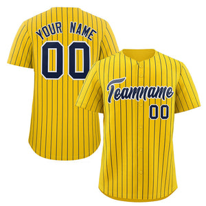 Custom Gold Navy-White Stripe Fashion Authentic Baseball Jersey