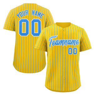 Custom Gold Light Blue-White Stripe Fashion Authentic Baseball Jersey