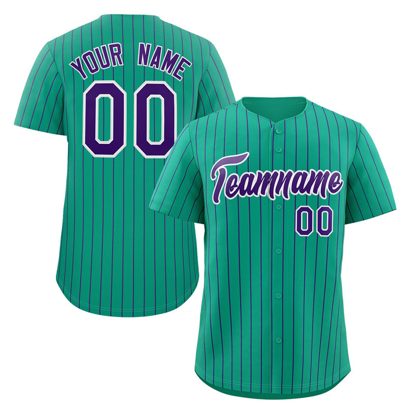 Custom Teal Purple-White Stripe Fashion Authentic Baseball Jersey