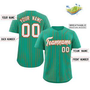 Custom Teal White-Orange Stripe Fashion Authentic Baseball Jersey