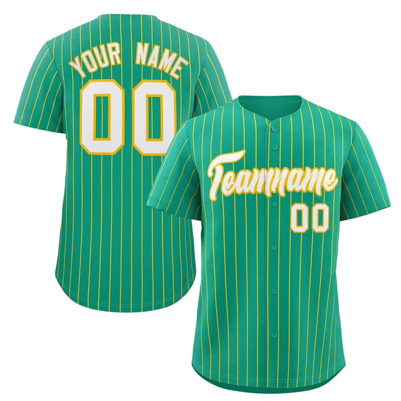 Custom Teal White-Gold Stripe Fashion Authentic Baseball Jersey